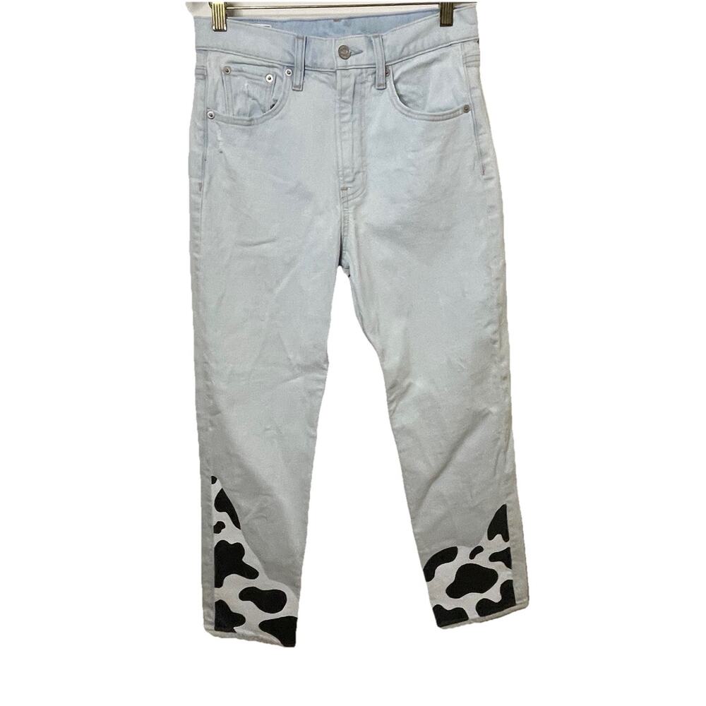 GAP Sky High Straight Leg Light Blue Indigo Wash Cow Print Accent Waist 26
